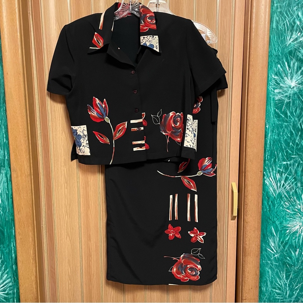 Floral Black Skirt Set with wrap around skirt AS-IS